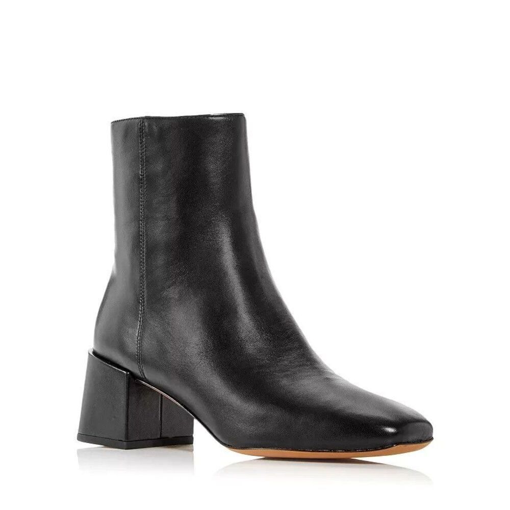$420 New Vince Women's Kaye Block Heel Booties Black Leather Ankle Boots Size 8M